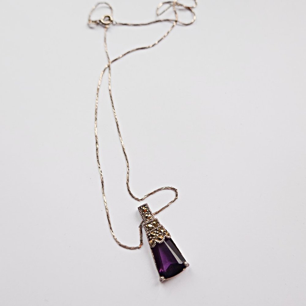 Genuine Amethyst Marcasite Pendant Necklace